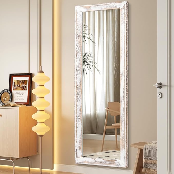 AAZZKANG Wall Mirror Full Length with Wood Frame 71"x30" Rustic Large Full Body Mirrors Decorative for Bedroom Living Room Bathroom Entryway Hanging Rectangular White