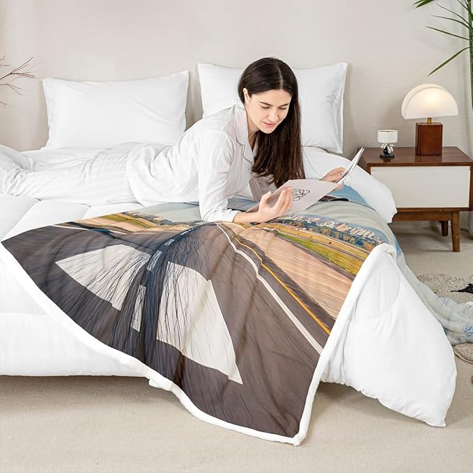 Erosebridal Aircraft Blanket Throw, Aviation Airplane Sherpa Blankets for Kids Teens Adults,Runway Track Fleece Blanket, Taking Off Fuzzy Blankets Twin 60"X80" White Blue Sofa Decoration