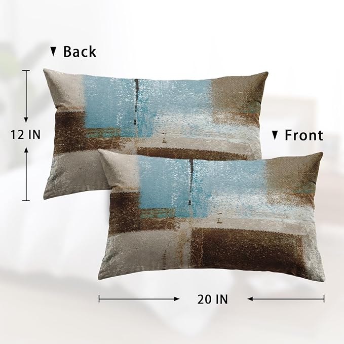 Britimes Throw Pillow Covers Modern Home Art Decor, 12 x 20 Inches Set of 2 Pillow Cases Decorative, Abstract Oil Painting Pillowcases for Bedroom, Living Room, Beige Blue