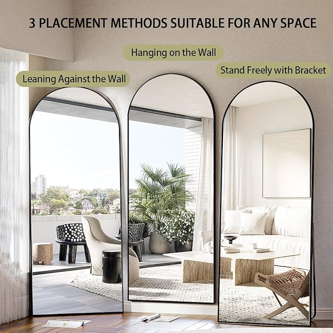 BEAUTYPEAK 71"x26" Full Length Mirror, Arch Full Body Floor Mirror, Wall Mirrors Hanging or Leaning Arched-Top with Stand for Bedroom, Dressing Room, Black