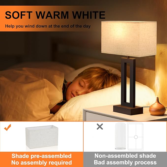 Nightstand Table Lamps for Bedrooms Set of 2 - Touch Bedside Lamp with USB C+A, 3 Way Dimmable Living Room Lamps for End Tables Set of 2, Modern Night Stand Lamps for Bed Side Guest Room(Cream)