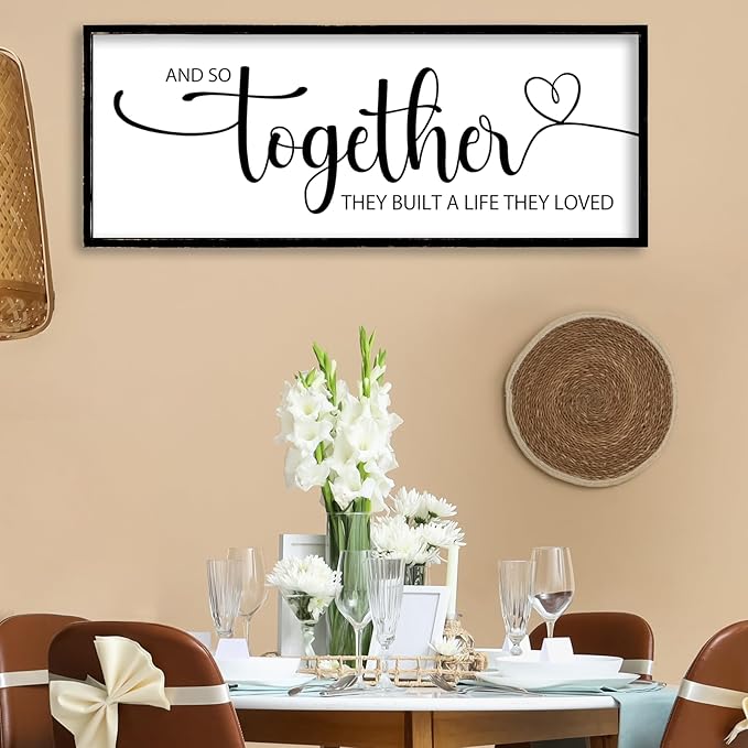 And So Together They Built A Life They Loved Sign Wall Decor 40"x15" Above Over Bed Master Bedroom Large Wood Framed Wall Hanging Art (Black)