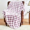 Checkered Blanket Flannel Throw Blankets Soft Cozy Checkered Grid Print Chessboard Gingham Pattern Throws for Bed Sofa Couch for All Seasons, 50x60 Inch, Purple