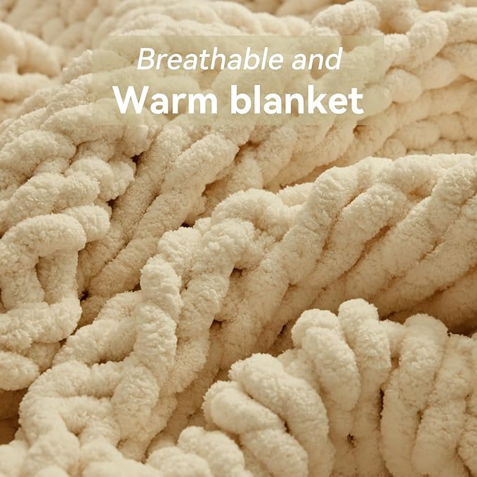 Chunky Knit Throw Blanket, 80''*90'' Knitted Throw Chenille Yarn for Bed Couch, Handmade Oatmeal Crochet Big Thick Blanket, Machine Washable Cute Comfy Blanket for Home Decor
