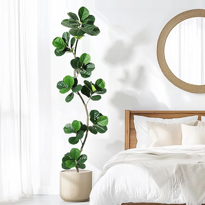 GarveeHome Artificial Fiddle Leaf Fig Tree - 7 ft Fake Plant with Black Nursery Planter, Large Floor Plants for Home or Office Decor - Artificial Plants Indoor Outdoor, Housewarming Gift