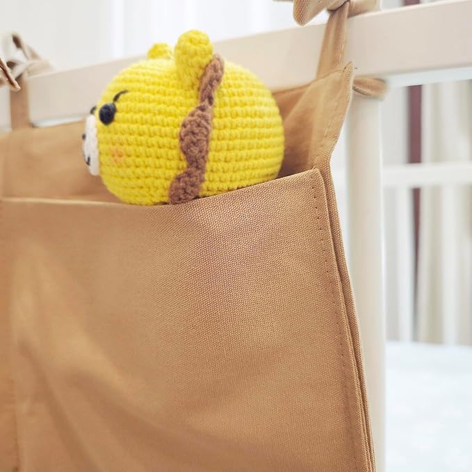 Baby Bedside Hanging Storage Bag - 2-Pocket Bedside Storage with High Capacity for Diapers & Essentials, Space-Saving Hanging Nursery Organizer 5 Colors Available (Khaki)