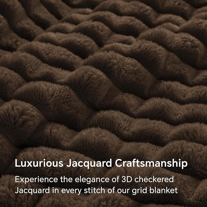BEDELITE Brown Throw Blanket for Couch and Bed- Super Soft and Warm 3D Checkered Fluffy Fuzzy Fleece Blanket, Luxurious Plush Cozy Blanket for Room Decor Spring, 50x60 inches