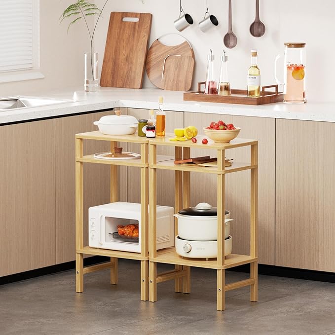 Side Table End Table Tall Night Stand 3-Tier 2 Pack for Living Room Bedroom Bathroom Office Furniture Natural