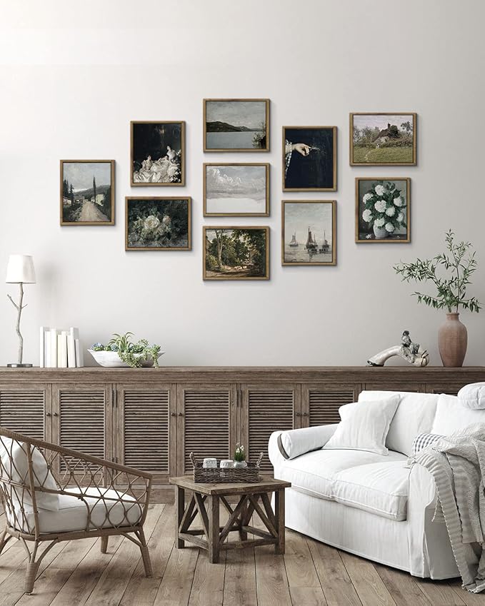 InSimSea Framed Canvas Wall Art Vintage Decor, Home Decor Vintage Landscape Oil Painting Canvas Wall Art Decorations for Living Room Kitchen Office Farmhouse Bathroom Decor, 8"x10"