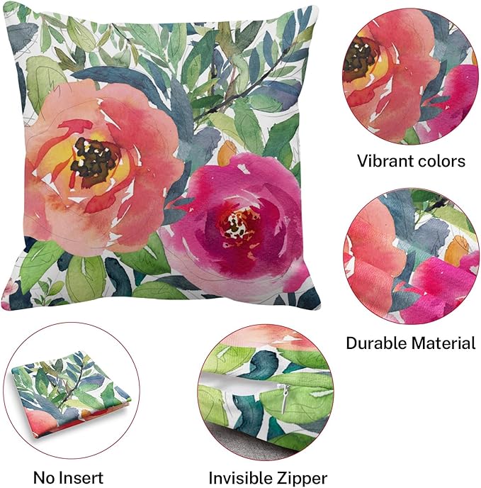 Emvency Throw Pillow Cover Colorful Bohemian Peach Floral Boho Watercolor Pink Painterly Decorative Pillow Case Home Decor Square 20 x 20 Inch Pillowcase