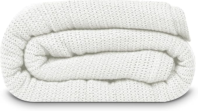 Linteum Textile Supply Leno Weave White Blanket, Twin 100% Cotton, Lightweight, Warm, Fluffy, Premium and Durable Soft & Cozy Bed Blanket for Home, Couch, Sofa & Dorm, All Season Throw [66x90]