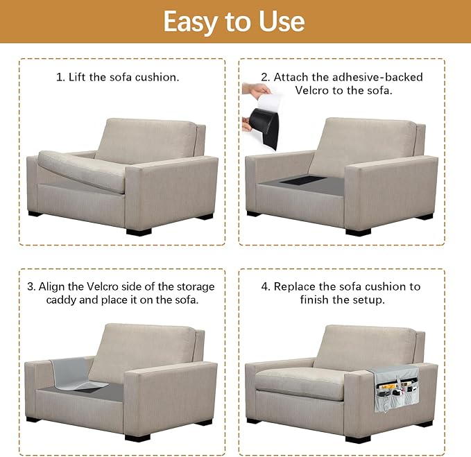 WOMACO Sofa Armrest Remote Magazine Holder, Non-Slip Armchair Recliner Caddy, Couch Arms TV Remote Control Organizer for Tablet, Phone, iPad, Laptop (Light Gray, 16" x 35")