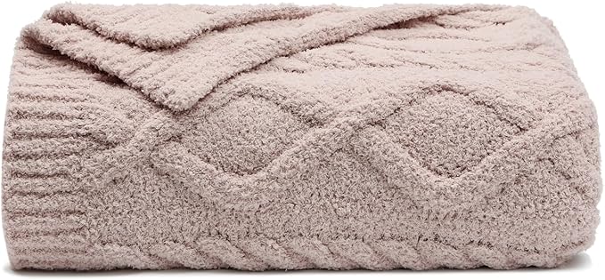 bearberry Plush Fleece Blanket Ultra Cozy & Warm Cable Knit - Machine Washable Throw for Living Room, Bedroom, Office | Lightweight Fuzzy Blanket for Adults, Kids, Pets (Beige, 40”x50”)