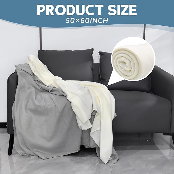 12PCS Fleece Throw Blankets Bulk 60 x 50 in Soft Blankets Fabric Warm Lightweight Wool Blanket Cozy Coverlet for Beds Sofas Home Wedding Season and Valentine's Day(Beige + Light Gray)