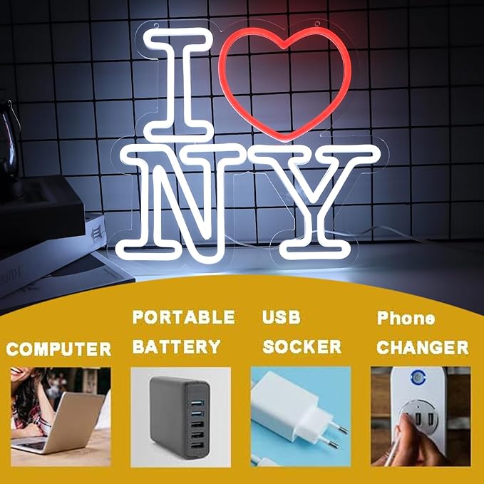 Love NY Neon Signs for Wall Decor，Led Neon Light for Bedroom Office Party，Christmas gift