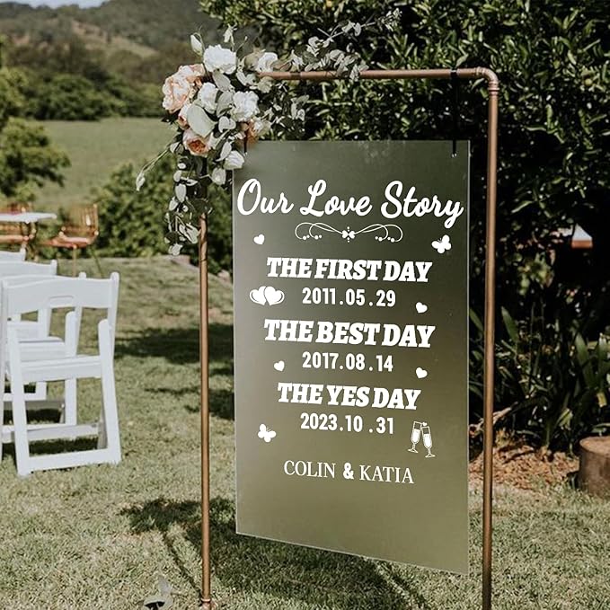 HLNIUC Welcome to Our Love Story Mirror Stickers Double-Sized,Removable Letters Number Wall Decal,The Best Day Wall Decals,Personalized Wedding Mirror Sticker for Window Sign Marriage Decoration