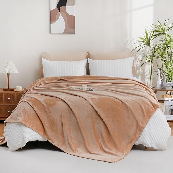 Ultra Soft Fleece Throw Blanket, Silky Flannel Fuzzy Blanket for All Season, Cozy Lightweight Blanket for Couch, Bed, Sofa, 50" x 60", Camel, Throw