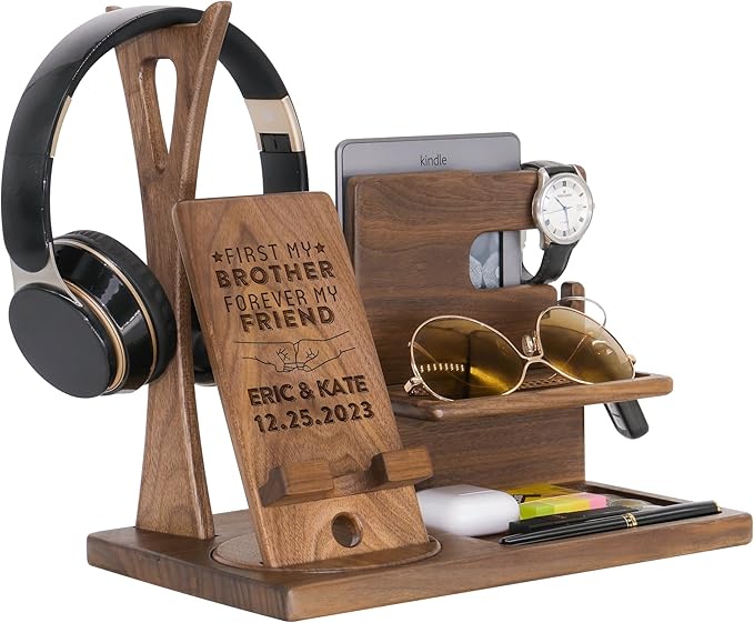 Personalized Headphone Organizer for Brother from Sister Family - Unique Desk Station Gift Ideas for Him to Keep All Personal Items Organized on Birthday, Xmas, Anniversary, Thanksgiving