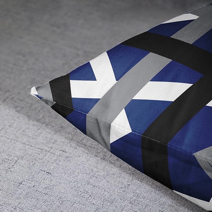 Emvency Set of 2 Throw Pillow Cover Blue Black Stripes Grey White Design Retro Decorative Pillow Case Striped Home Decor Square 16x16 Inch Cushion Pillowcase