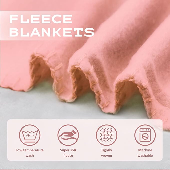 12PCS Fleece Throw Blankets Bulk 60 x 50 in Soft Blankets Fabric Warm Lightweight Wool Blanket Cozy Coverlet for Beds Sofas Home Wedding Season and Valentine's Day(Pink +White)