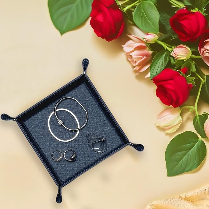 UnionBasic Small Valet Tray, Jewelry Tray for Rings Watches Earrings, Entryway Catchall Caddy for Coins Keys Change, Nightstand Bedside Valet Holder, Trays for Electronic Gadgets, Denim Blue