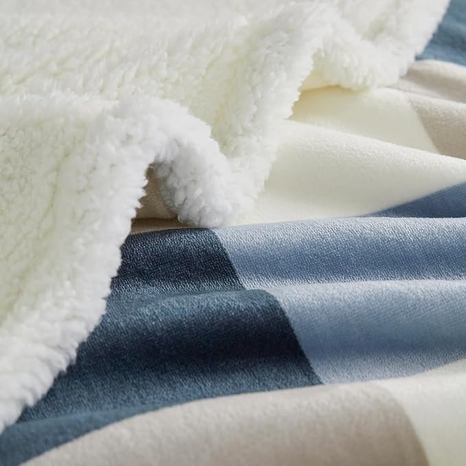Sherpa Fleece Throw Blanket for Couch, Fluffy Plush Warm Fuzzy Blanket for Women and Men, Cozy Thick Soft Twin Blanket for Bed, Gray-Soft Blue, 50x60 Inches