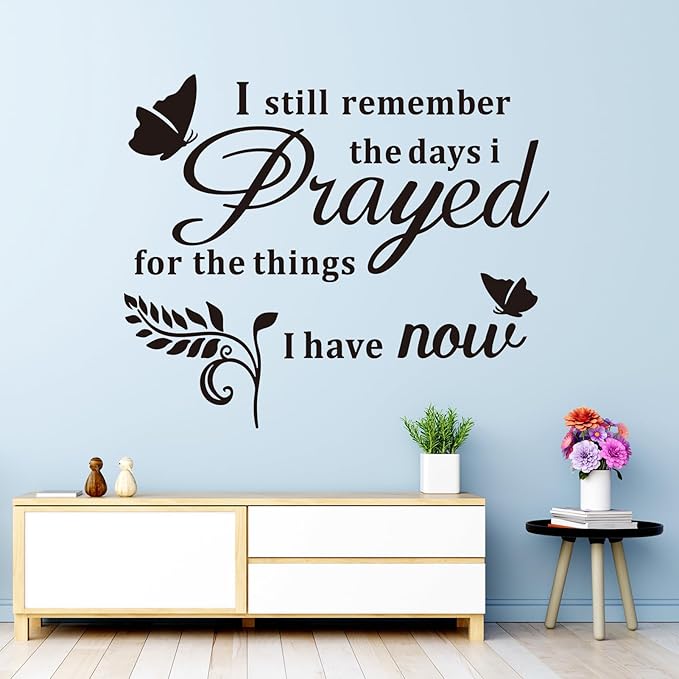 Inspirational Home Quotes Wall Decals: Family Vinyl Art Wall Stickers for Living Room Kitchen - I Still Remember The Days I Prayed 24" X 20"