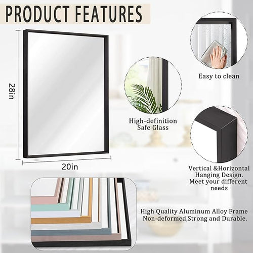AAZZKANG Large Mirrors for Wall Black 28"x20" Rectangle Metal Framed Mirror Decorative for Bedroom Living Room Entryway Hanging Vertically or Horizontally