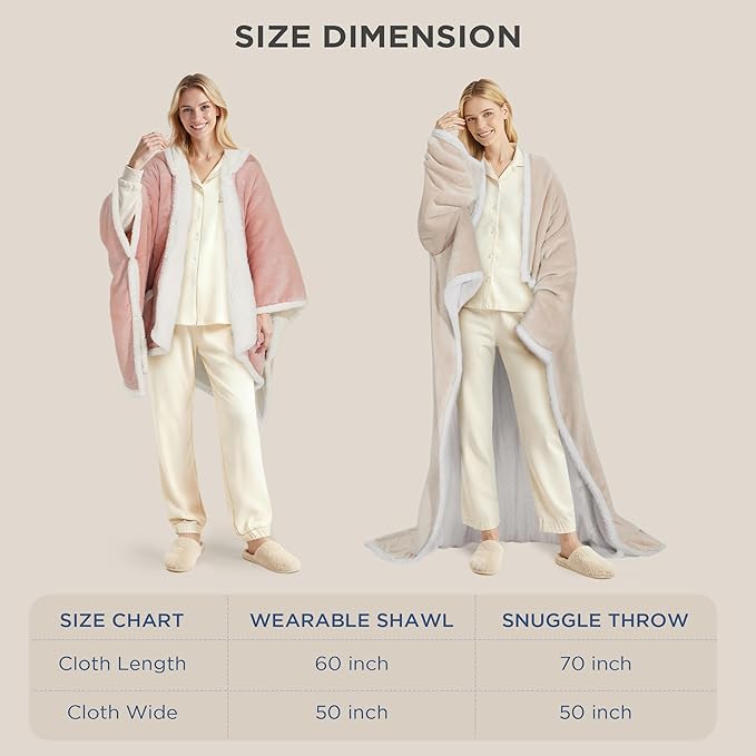 Heated Blanket Throw - Wearable Electric Blanket with 6 Heat Levels & 9 Hours Auto Off,Gifts for Women,Home Office Use,Machine Washable,50"x70"(Beige)