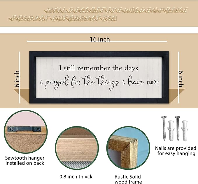 comurdyo Inspirational Quote Bible Verse Wall Decor I Still Remember the Days I Prayed Sign 16"×6" Christian Plaque for Master Bedroom Living Room Small Wood Framed Wall Hanging Art (Black)
