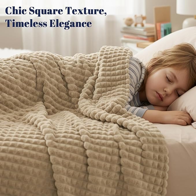 PHF Luxury Soft Fleece Throw XL Blanket, No Shed No Pilling, 380GSM Fluffy Cozy Throw Blankets for Couch Sofa, 50"x70", Lightweight Warm Bedding for Home Decor, Ideal Gift for Women, Khaki