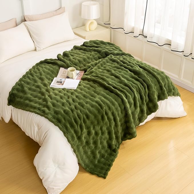 YUSOKI Luxury 3D Bubble Light Weighted Throw Blanket 2.8lb,All Ages,Home Decoration, (Olive Green,60 * 80inches)