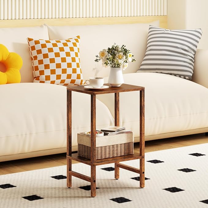 Side Table End Table Tall Night Stand 2-Tier 2 Pack for Living Room Bedroom Bathroom Office Furniture Brown