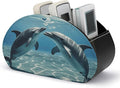 Dolphins in Love Remote Control Holder Organizer Box with 5 Compartment PU Leather Bedside Storage Caddy Remote Organizer for Controller Media Player Pen/Pencil Storage