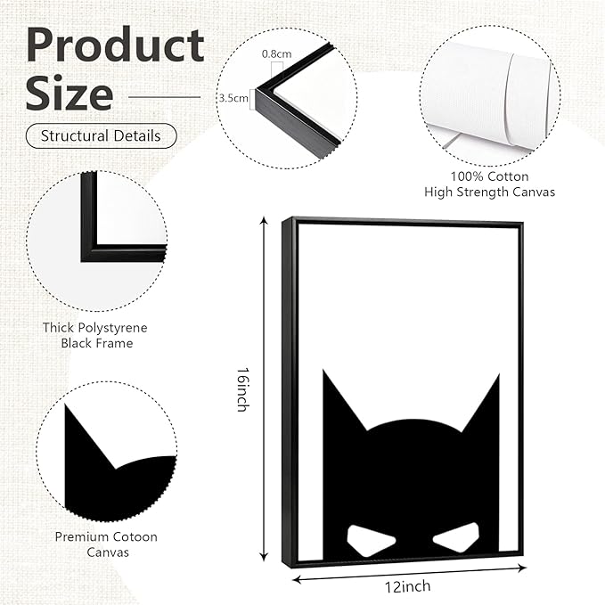 Superhero Spiderman Canvas Wall Art Black and White Wall Art Superhero Posters Spiderman Pictures Painting Wall Decor Superhero Poster for Living Room Bedroom 12x16x3 Inch Framed