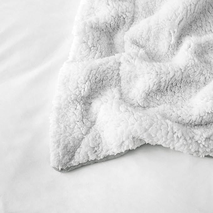 IR Imperial Rooms Sherpa Fleece Throw Blanket Twin Size for Couch - Thick and Warm Fluffy Blankets for Winter, Soft and Fuzzy Twin Blanket for Bed and Sofa, Light Grey, 60x80 Inches