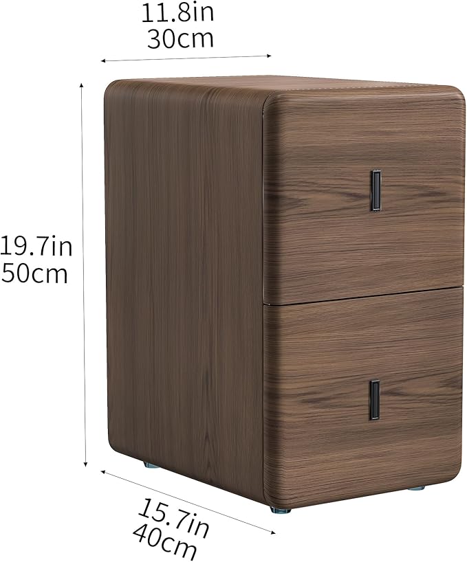 VICITON Narrow Nightstand with Drawers, Faux Leather Bedside Table, Solid Wood Drawer, Small Side Table for Bedroom (Leather Grey Poplar, 11.8" x 15.7" x 19.7")