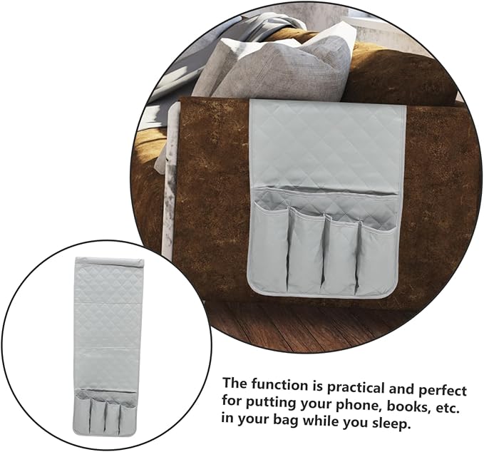 Amosfun 2pcs Bed Storage Organizer Hanging Pouch Bedside Bag for Phone Earphones Chargers Home Grey
