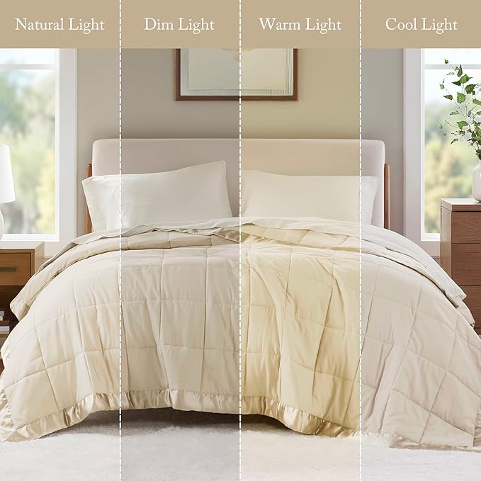 Madison Park Windom Down Alternative Blanket, Premium 3M Scotchgard Moisture Wicking Treatment, Lightweight and Soft Bed Cover For All Season, Satin Trim, Cream Twin