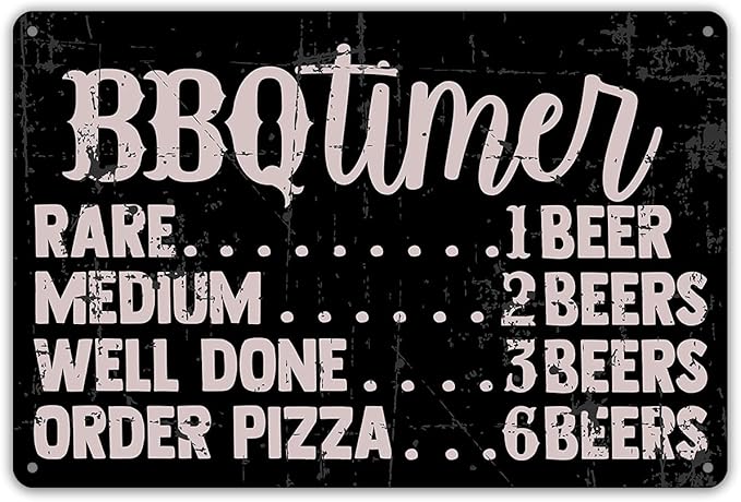 QIONGQI Funny BBQ Timer Quote Metal Tin Sign Wall Decor Retro BBQ Signs with Sayings for Home Kitchen Restaurant Caf?Decor Gifts