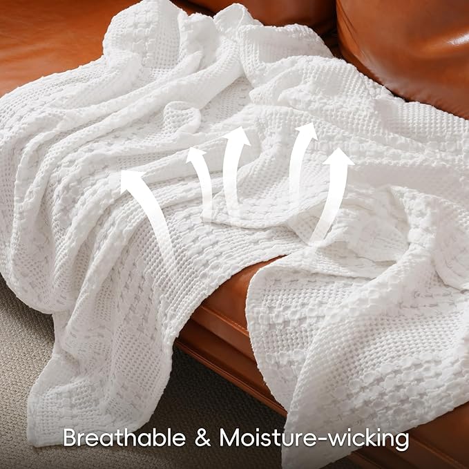 PHF 100% Cotton Waffle Weave Blanket King Size for Bed, Soft Lightweight & Breathable for Spring and Summer, All-Season Comfort, Luxury Aesthetic Blanket for Home Decor, 108"x90", White