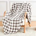 Light Grey Checkered Blanket, Ultra Soft Fluffy Fleece - Checkered Grid Print Throws for Couch Sofa Bed, Cozy Luxury Throw Blanket for All Seasons, 60x80 Inch, Cashmere Smoke