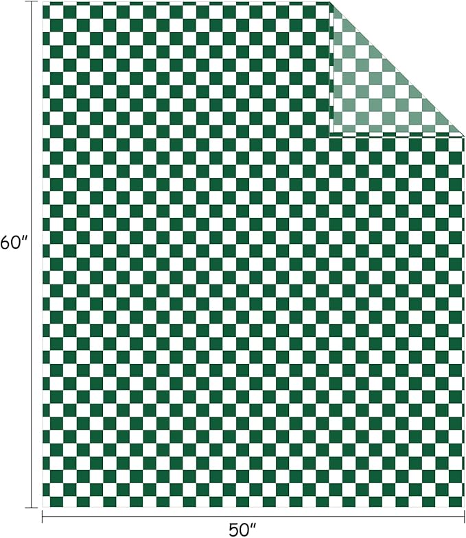FY FIBER HOUSE Checkered Flannel Fleece Throw Blanket Soft Cozy Checkerboard Grid Print Chessboard Gingham Pattern Blankets for Bed Couch Sofa, 50"x60", Green