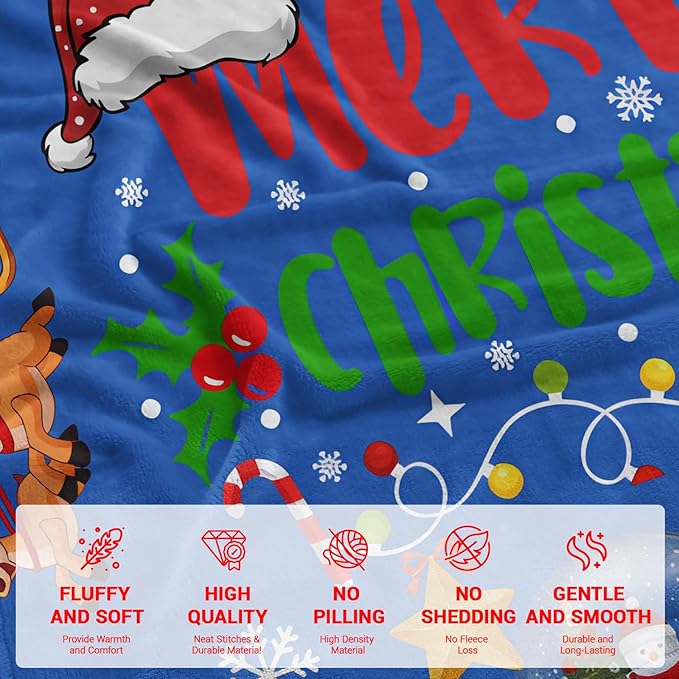 Blue Cute Christmas Blankets and Throws for Adults/Women/Boys/Kids, Holiday Fleece Throw Blanket for Couch/Sofa, Holiday Decor, Christmas Decorations/Gifts 40"x 60"
