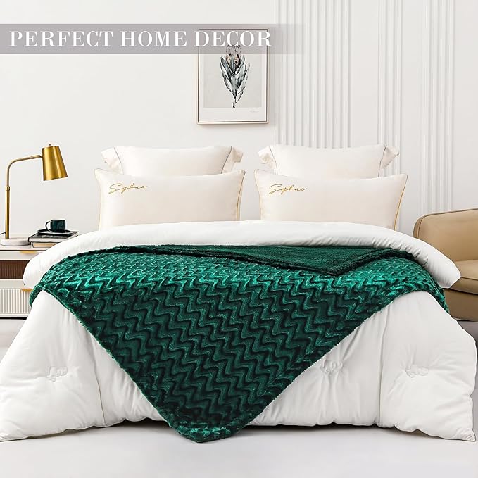 Whale Flotilla Faux Fur Sherpa Twin Size Blanket for Bed, Cozy Reversible Fuzzy Fluffy Plush Blankets for All Season, Warm and Soft, 60x80 Inch, Emerald Green