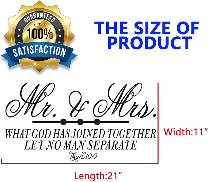 Wall Decals for Bedroom, Wall Stickers for Bedroom, (Easy to Apply), Vinyl Wall Decor Art Quotes, Bible Verse Church Christian God Scripture Inspirational Home Sayings Word Sign, Mr and Mrs 21"X11"