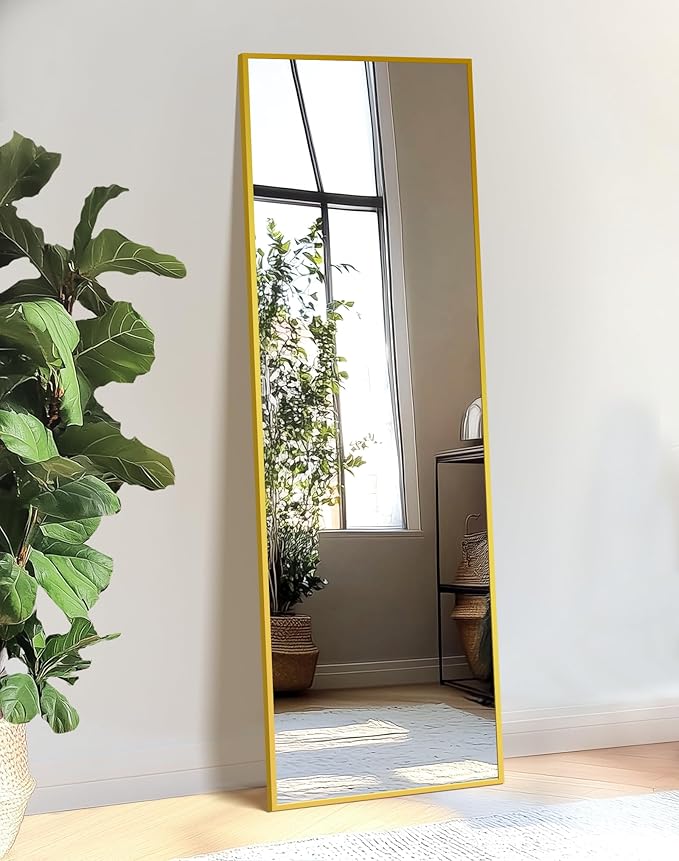 Standing Mirror Full Length Mirror,15" x 56" Large Floor Mirror with Aluminium Frame for Door Bedroom Bathroom Living Room(Gold)