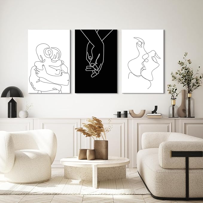 Couples Wall Decor Black and White Canvas Wall Art Minimalist Line Drawing Art Poster Prints Romantic Couple Love Painting Pictures for Bedroom Bathroom Living Room Office Decor 24"x32"