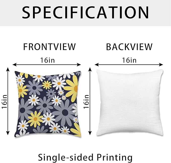 Hexagram Spring Summer Pillow Covers 16x16 Set of 4, Outdoor Floral Daisy Decorative Dark Blue Throw Pillow Covers, You are My Sunshine Farmhouse Cushion Case for Couch Sofa Indoor Decor(No Insert)