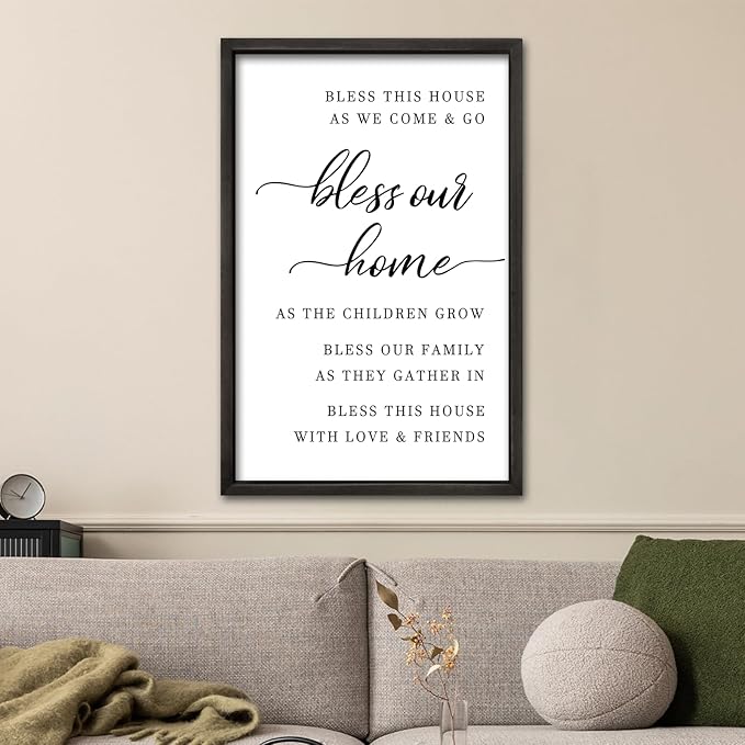 comurdyo Bless This Home Wall Decor 16"×11" Modern Rustic Farmhouse Inspirational Blessing Sweet Family Quote Scripture Sign For Living Room Bedroom House Wall Art Hanging (Black)